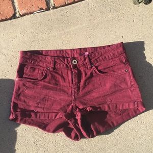 Maroon Denim Shorts